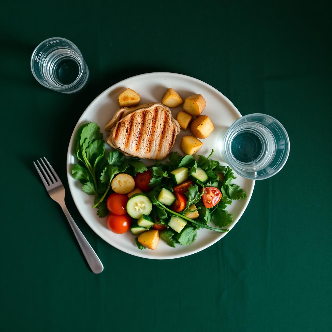 Enkel tallerken med kylling, potet og salat